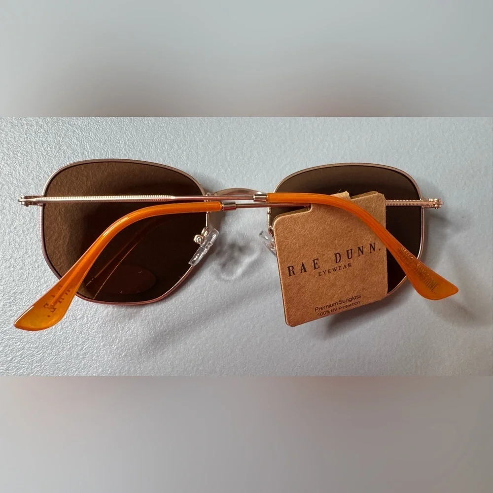 Rae Dunn Orange Brown and gold ton metal frame Sunglasses